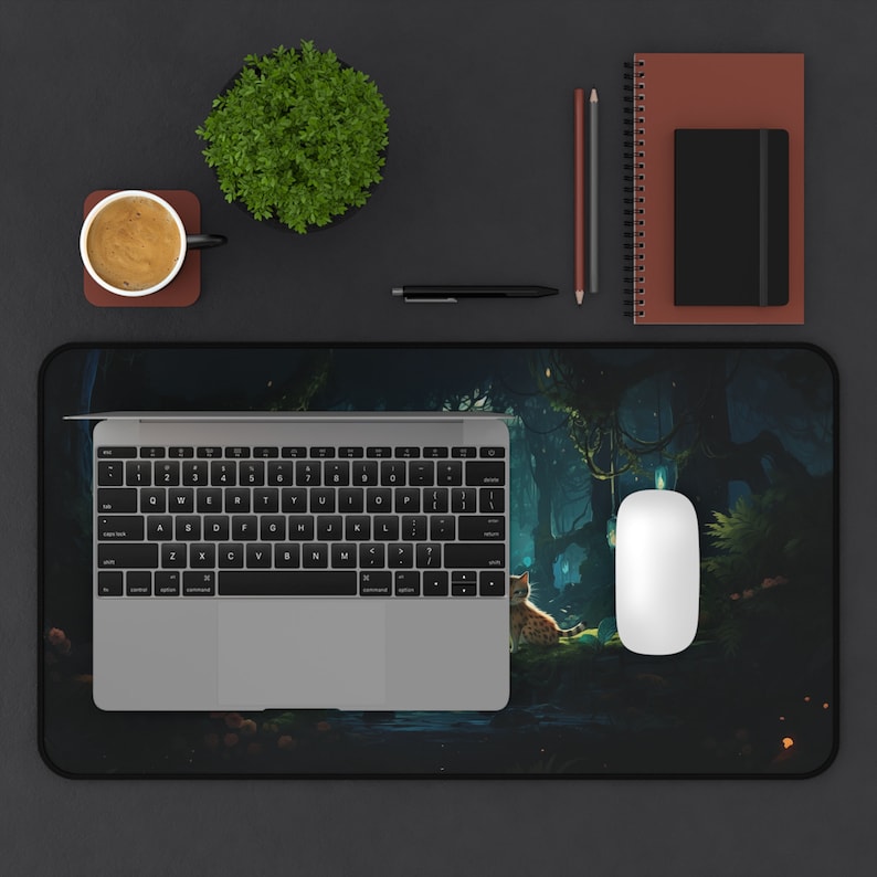 Enchanted Forest Cat Desk Mat, Large Mouse Pad, Gaming Laptop Accessory immagine 9