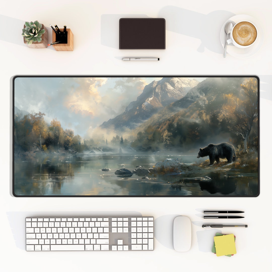 Bear at Lake Desk Mat: Nature Landscape Keyboard Mouse Pad - Etsy