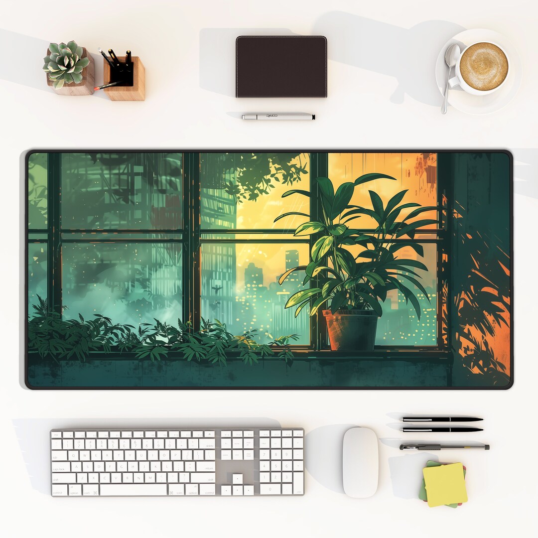 Lofi Style Plants Desk Mat, Calming Aesthetic Large Keyboard Mat and ...