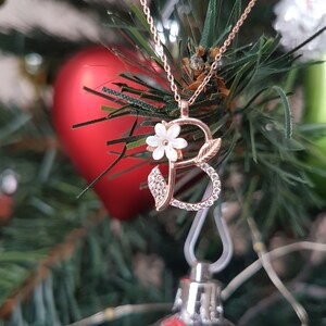 Glittering Magnolia Flower Letter B - Rose Color - 925 Sterling Silver Letter Dainty Necklace - Gift For Women - Christmas - Valentines Day