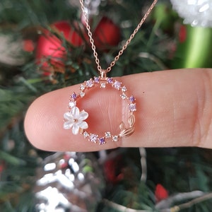 Magnolia Love Moire Flowers - 925 Sterling Silver Necklace - Rosegold Color - New Year Gift For Her - Valentine&#39;s Day - Anniversary Gift
