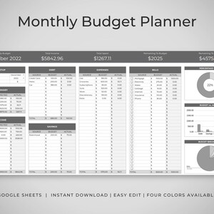 Monthly Budget Spreadsheet, Google Sheets Budget Template, Monthly Budget Planner Google Sheets, Personal Finance Tracker, Bill Tracker