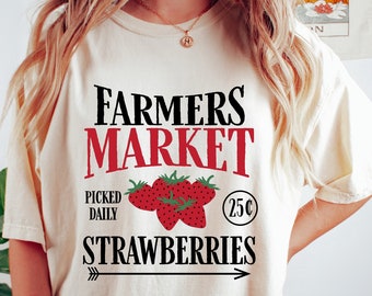 Farmers Market Strawberry Oversized Vintage T-Shirt, Strawberry Shirt, Support Local Farmers, Comfort Colors Shirt, Strawberry Patch T-Shirt