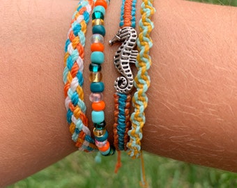 Seahorse Themed Bracelets | Waxed/Beaded Bracelets | Set of Four