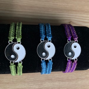 Adjustable Waterproof Yin Yang Bracelets | Matching Bracelets | Couple Bracelets | Waxed Cord | Set of Two