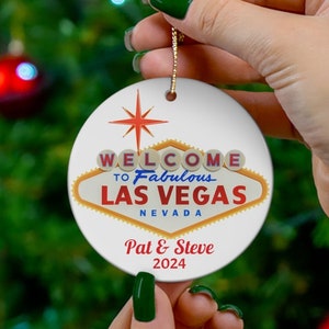 Las Vegas CUSTOM Christmas Ornament, Unique Las Vegas Memento, Personalized Las Vegas Souvenir, FREE SHIPPING (Big Value) Las Vegas Gift