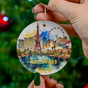 Las Vegas CUSTOM Christmas Ornament, Awesome Las Vegas Memento, Personalized Las Vegas Souvenir, FREE SHIPPING (Big Value) Las Vegas Gift