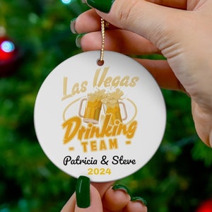 Las Vegas CUSTOM Drinking Team Christmas Ornament, Nice Vegas Birthday Memento, FREE SHIPPING (Big Value) Vegas Christmas Gift, Vegas Memory