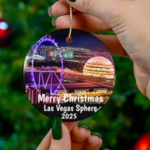 Adorno navideño personalizado de Las Vegas SPHERE, recuerdo único de Las Vegas, use sus palabras, ENVÍO GRATIS (gran valor) Hermoso regalo personalizado de Vegas Sphere