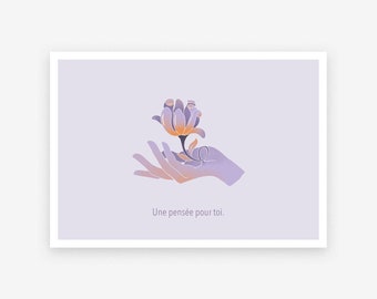 Carte postale, flower, main, une pensée pour toi