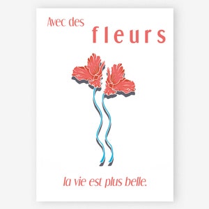 Carte postale Avec des fleurs la vie est plus belle . Deux glaïeuls rouges et bleues. image 1