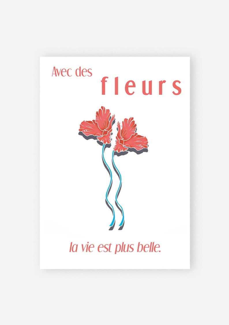 Carte postale Avec des fleurs la vie est plus belle . Deux glaïeuls rouges et bleues. image 1