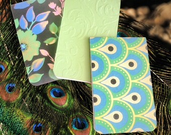 Patterned Mini Notebook Set: Green & Blue Lined Memo Pads