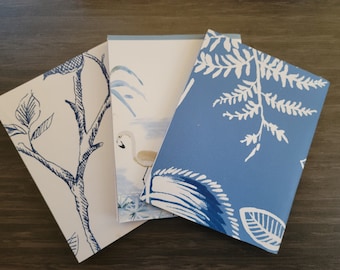 BLUE Mini books, travel journals, small diary, set of 3 books, plant lovers gift, measures 4.5 x 5.5 inches, blank books, handmade books