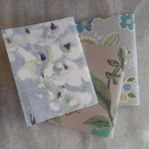 BLUE Mini books, floral book, travel journals, small diary, gift for decorator, set of 3 books, measures 4.5 x 5.5 inches, blank books