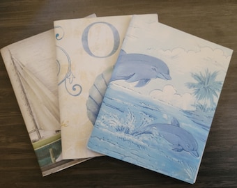 BLUE Mini books, travel journals, small diary, hostess gift, set of 3 books, measures 4.5 x 5.5 inches, blank books, handmade books