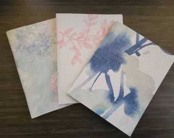 BLUE Mini books, travel journals, small diary, hostess gift, set of 3 books, measures 4.5 x 5.5 inches, blank books, handmade books