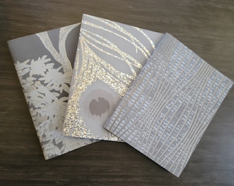 GRIGIO Mini libri, diari di viaggio, piccolo diario, regalo hostess, set di 3 libri, misure 4,5 x 5,5 pollici, libri BLANK, libri fatti a mano
