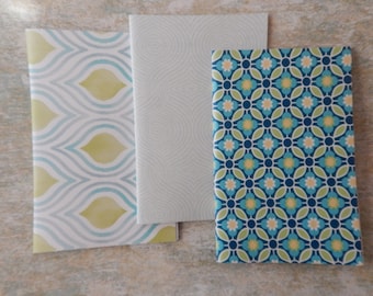 BLUE books, blank travel journals, small diary, gift for artist, set of 3 books, measures 8.5 x 5.5 inches, blank books, handmade books