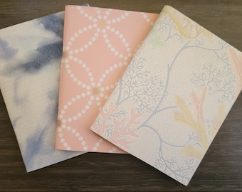 PEACH Mini libri, diari di viaggio, piccolo diario, regalo per collega, set di 3 libri, misura 4,5 x 5,5 pollici, libri bianchi, libri fatti a mano