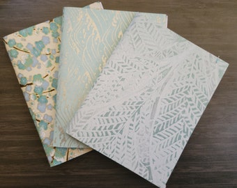 AQUA Mini books, travel journals, small diary, gift for an artist, set of 3 books, measures 4.5 x 5.5 inches, blank books, handmade books