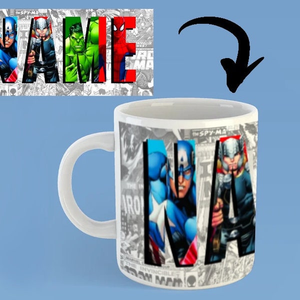 MARVEL Any Name Superhero Mug, Personalised MARVEL Ceramic Mug, Superhero Fan Gift Ideas