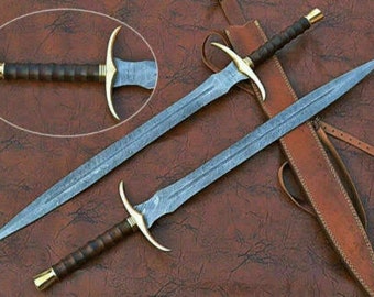 Espada vikinga de acero de Damasco forjada a mano afilada / espada medieval lista para la batalla, espada vikinga de los hombres del norte con funda de cuero / regalo para él, HBD