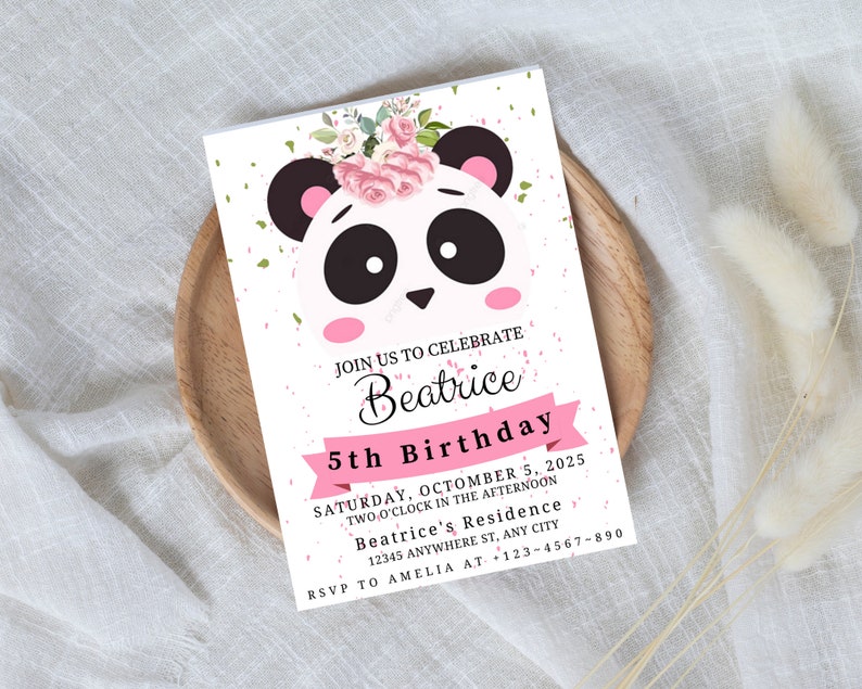 Pink Panda Birthday Party Invitations Panda Bear Birthday Invitations ...