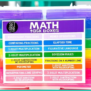 Math Task Boxes: set 1 (grades 3-5) with carrying case