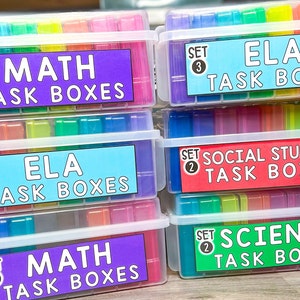 BUNDLE : TOUTES les 6 boîtes de tâches académiques (de la maternelle à la 2e année) avec 6 mallettes de transport {LOT 1}