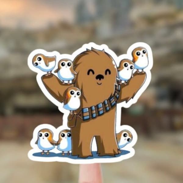 Chewy and Porgs Waterproof Sticker - Handmade, High-Quality Disney Lovers Decal/ Star Wars Disney decal water bottle cellphone laptop