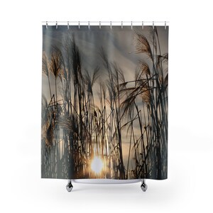 Shower Curtain Meadow Sunset Shower Curtain, Sunset on The Field at Springtime Meadow Morning View, Cloth Fabric Bathroom Decor 71x 74