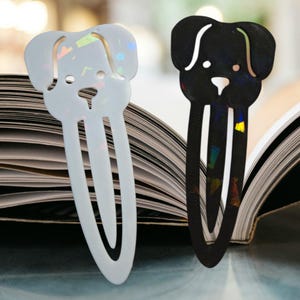 3D Printed Dog Bookmark – Holographic Puppy Bookmark Clip – Matte and Shiny Book Accessory – Animal Lover Gift