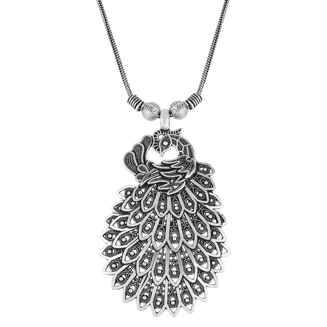 Silver peacock necklace Clearance