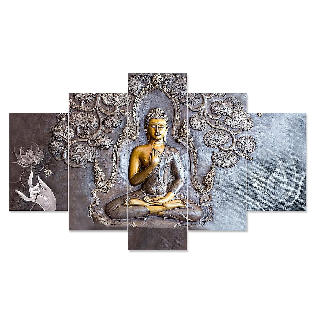 Serenity in 3D Five Framed Gautam Buddha Wall Art for Etsy