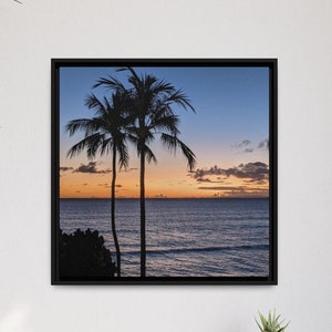 Square & Rectangular Framed Wall Art | Ocean Twilight Landscape Portrait Photography Wall Hanging  Sunset Beach Vibes Seaside Sunrise Hawaii