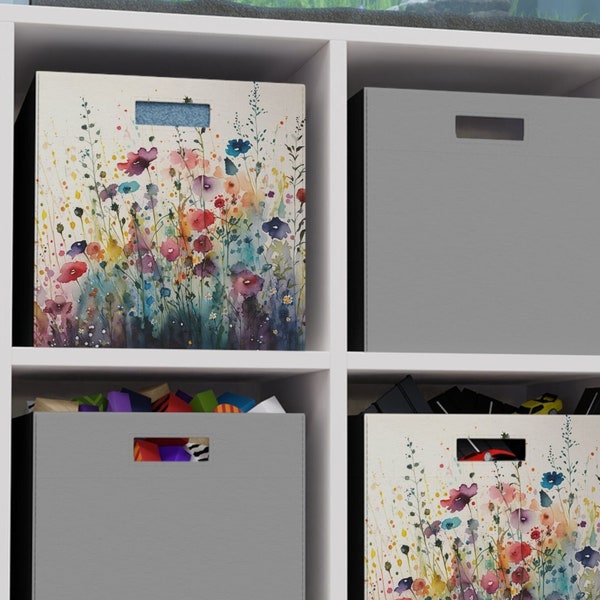 Watercolor Wildflowers Felt Storage Box | Floral Home Décor & Smart Decorative Organizational Tools | Garden Flowers | Color Pop | Foldable