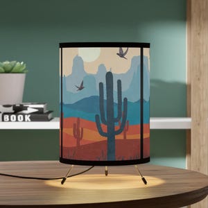 Desert Cactus Desk Table Lamp | Colorful Retro SW Americana | Unique Home Accents Lighting | Orange Blue Green Red | Southwest Western