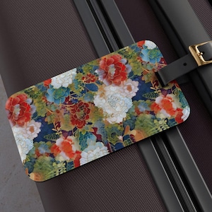 Etiqueta de equipaje / Etiquetas de equipaje con flores / Etiqueta de contacto de maleta de acrílico / Flores japonesas Chiyogami de colores máximos / Siempre encuentre su bolso