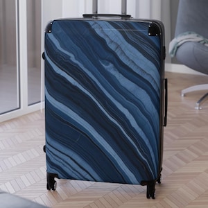Swivel Wheel Hard Sided Suitcases - 3 sizes | Always Find Your Luggage | Blue Faux Marble Geode Agate International Travel Bag Carry On