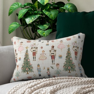 Nutcracker Lumbar Throw Pillow | Cozy Winter Decor Accent Pillow | Pink Beige Ballet Design Home Décor | Sugar Plum Fairy Mouse King