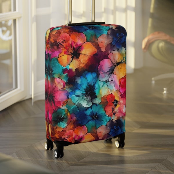 Colorful Wildflowers Luggage Cover | Bold Flowers Suitcase Protector - 3 sizes | Custom Travel Accessory | Poppies Posies Floral Aesthetic