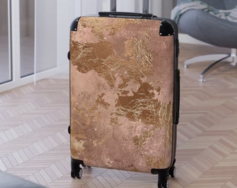 Rose Gold Leaf | Lovely Unique Custom Wheeled Suitcases - 3 sizes | Always Find Your Luggage | Metalic Pink Peach Black | Designer Luxury