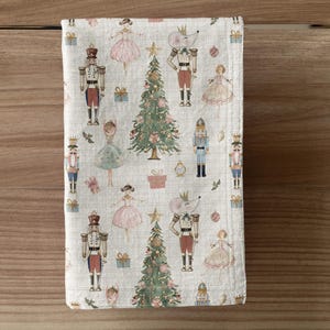 Nutcracker Hand Tea Towel | Cozy Winter Kitchen & Bathroom Home Decor | Pink Beige Ballet Mouse King Christmas Accents | Kids Bathroom Xmas