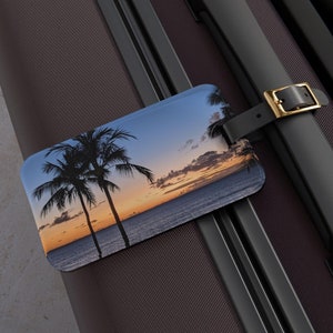 Gepäckanhänger | Tropical Urlaub Gepäckanhänger | Acryl Kofferaufkleber | Maui Hawaii Sonnenuntergang | Ozean-Strand-Sonnenaufgang | Wellen Palmen