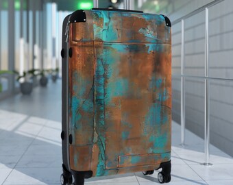 Copper Blue Distressed | Unique Custom Rolling Suitcases - 3 sizes | Always Find Your Luggage | Turquoise Rust Black | Designer Industrial