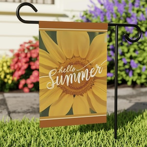 Hello Summer Sunflower House Banner Flag | Flower Garden Decoration | Floral Outdoor Yard Sign | Seasonal Home Decor | Housewarming Gift