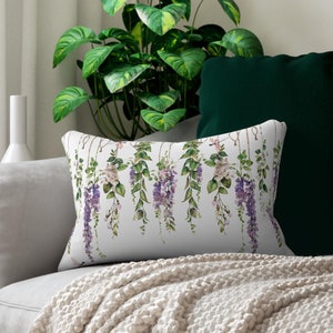 Hangend lavendel lendekussen | Kussen met bloemenaccent | Wilde bloemen Woondecoratie | Libellen en bloemen | Wit Lila Paars Groen Roze