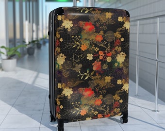 Chiyogami Flowers Lovely Unique Custom Rolling Suitcases - 3 sizes | Always Find Your Luggage | Black Red Gold | Japanese-inspired Floral