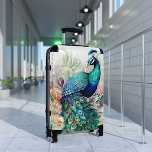 Mystical Peacock Wheeled Suitcases - 3 sizes | Always Find Your Luggage | Unique Colorful Exotic Bird Floral Aesthetic | Blue Green